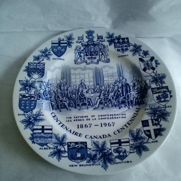 Vtg Alpine White Ironstone Canada Centenaire Plate - Picture 1 of 4